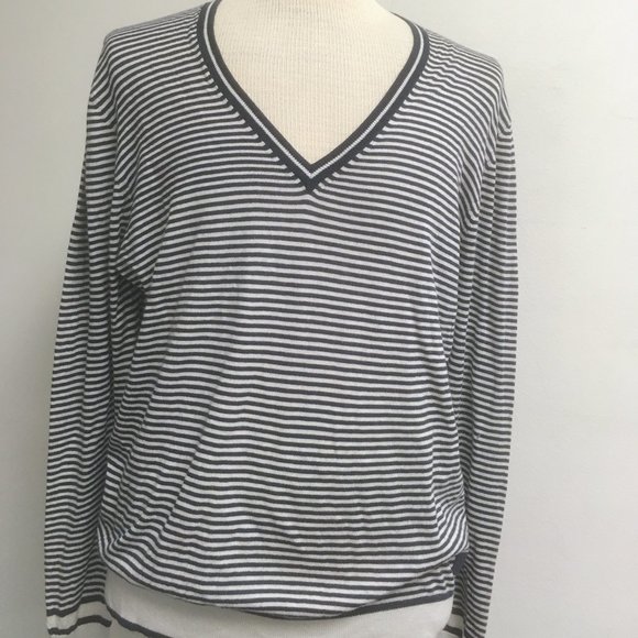 Ben Sherman navy stripe v neck cotton sweater L